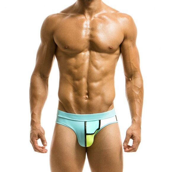 Men's low rise contoured Mondrian color blocked swim briefs speedo Teal Size L - Picture 1 of 3